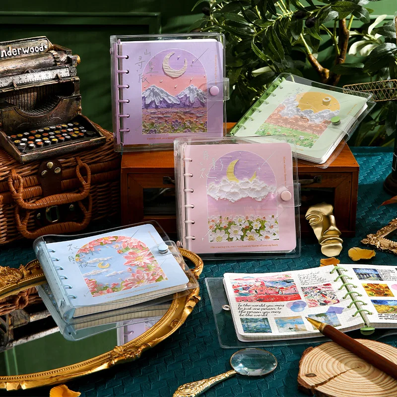 

Colorful Painting Fashion Spiral Notebook The Moon Shadow Loose Leaf Journal 160P Grid Paper Agenda Free Shipping