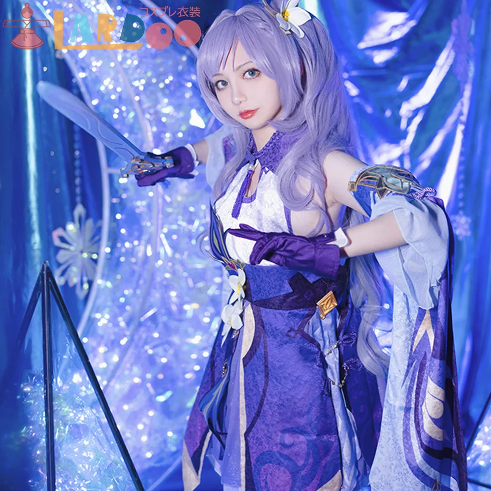 

В наличии, игра Lardoo Genshin Impact, костюм Keqing, платье для косплея, Хэллоуин, косплей Genshin Ke Qing Impact, милый Рождественский косплей