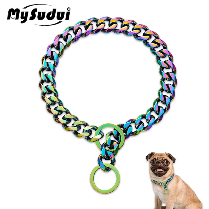 

MySudui Strong Dog Collar Heavy Duty Titanium Steel Dog Necklace Decorative Pet Collar Stainless Steel Multi-color for Dogs