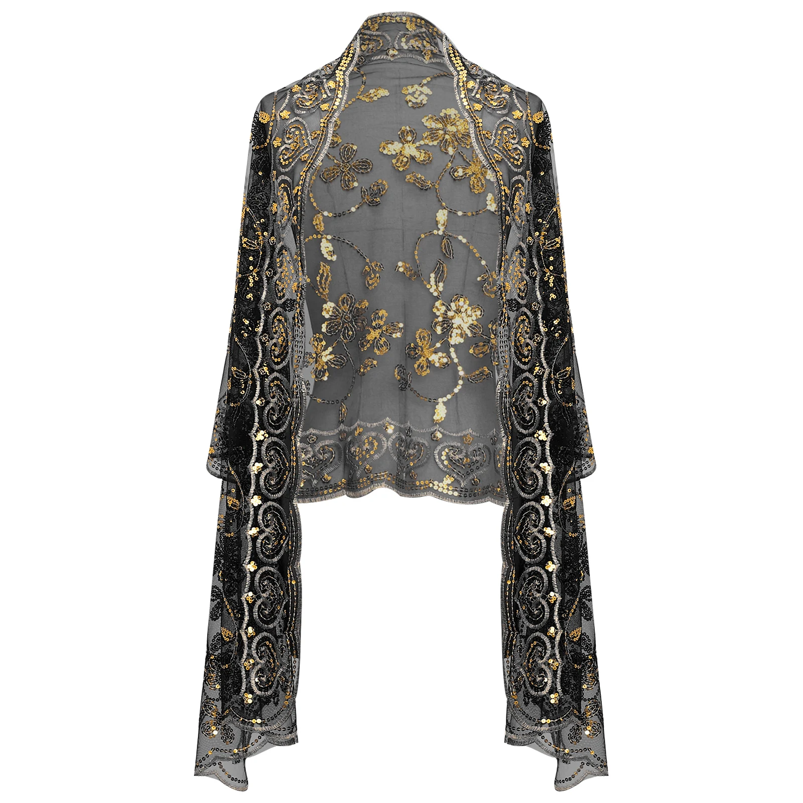 Женский Блестящий сетчатый шарф с блестками шали накидка в винтажном стиле 1920-х