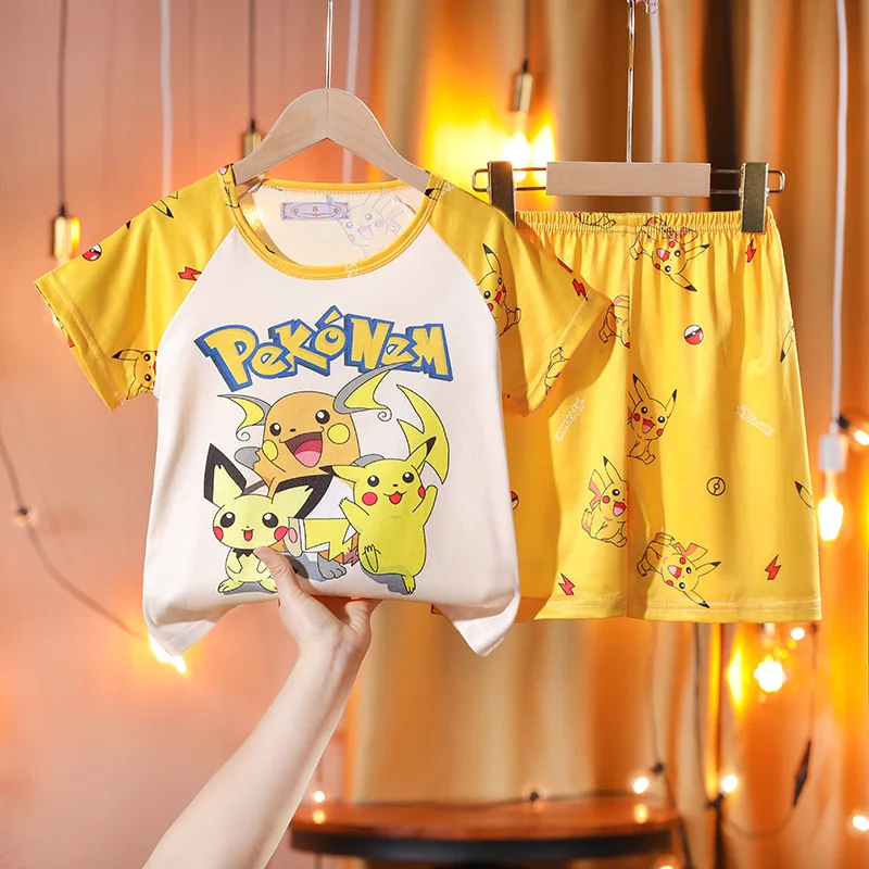 

Pokemon Anime Figure Cute Pikachu Summer Dress Children's Pajama Boys Girls Pajama Party Homewear Set Short Sleeve Cartoon Cloth