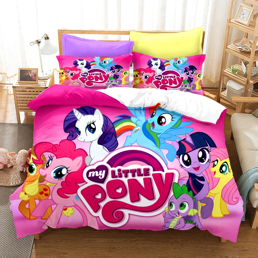 

Unicorn Cartoon TV Show Pony 3D Printed Bedding Sets For Children Duvet Cover Pillowcase Household Decoration Cute Horse Queen