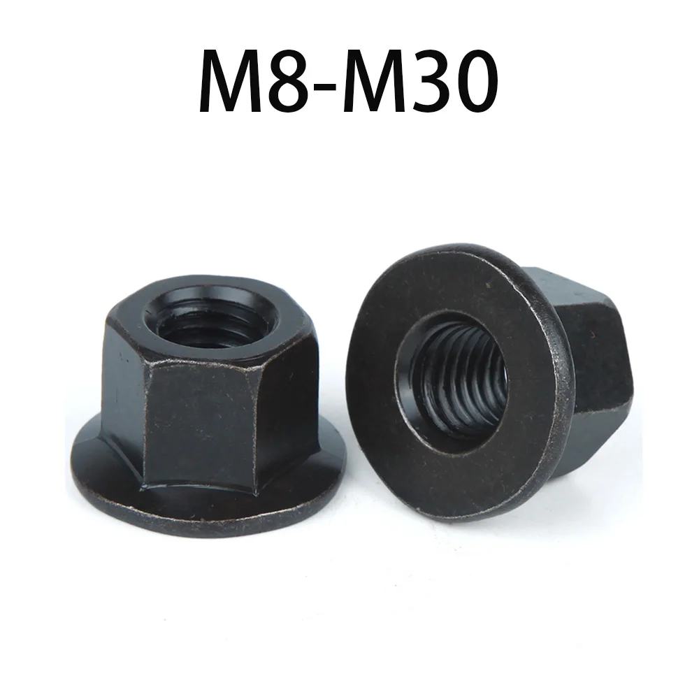 

Black Carbon Steel Hexagonal Flange Nut M8 M10 M12 M14 M16 M18 M20 M22 M24 M27 M30 Hex Flange Nut Thicker Height Lock Nuts