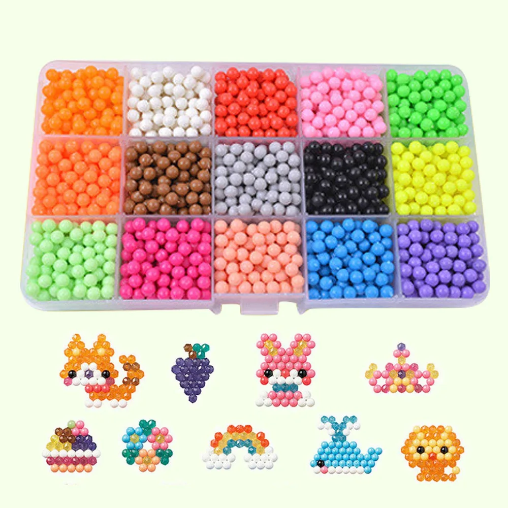 

2400PCS 15Colors 3D DIY Water Fuse Beads Puzzle Pegboard Hama Beads Template Perler Sticky Beads Jigsaw Accessories Tool Toy