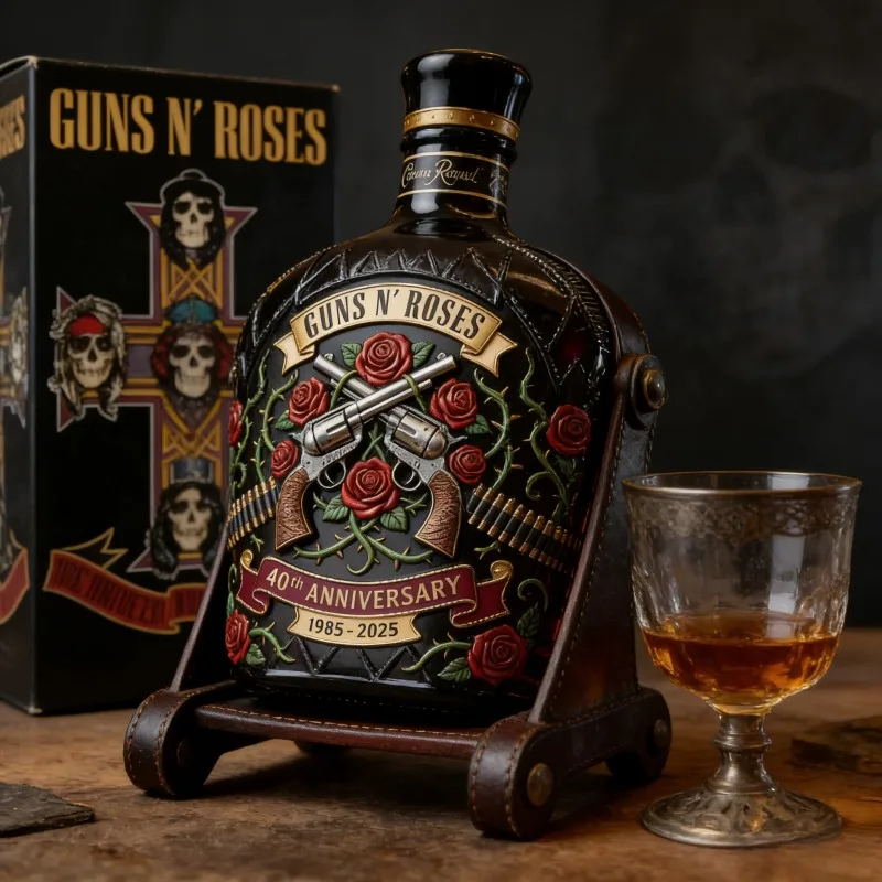 Фото Памятный графин Guns N' Roses к 40-летию (1985-2025), лимитированная серия, бутылка для алкоголя в стиле рок-группы, барная утварь №3