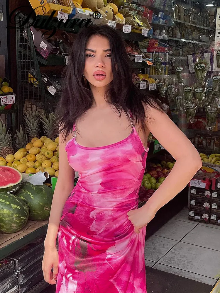 

Dulzura летнее неоновое платье Y2K с цветочным принтом, без рукавов, с открытой спиной, с Боковым Разрезом, облегающее Макси платье для женщин 2022, ...