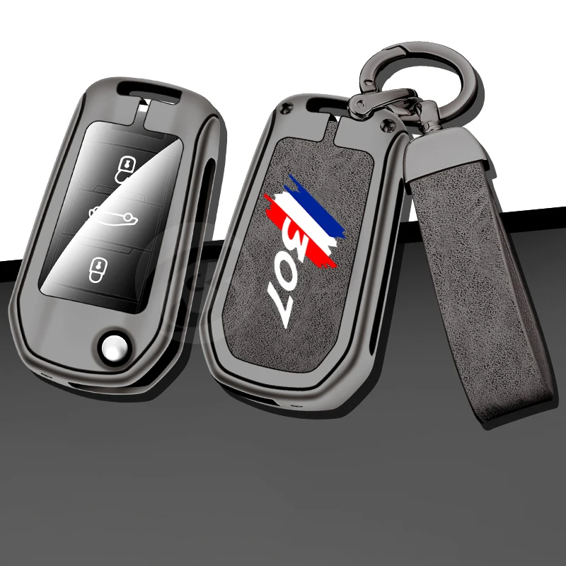 

Zinc Alloy Leather Car Smart Remote Key Case Cover Shell Fob Holder for Peugeot 307 cc Keyless Keychain Interior Accessories