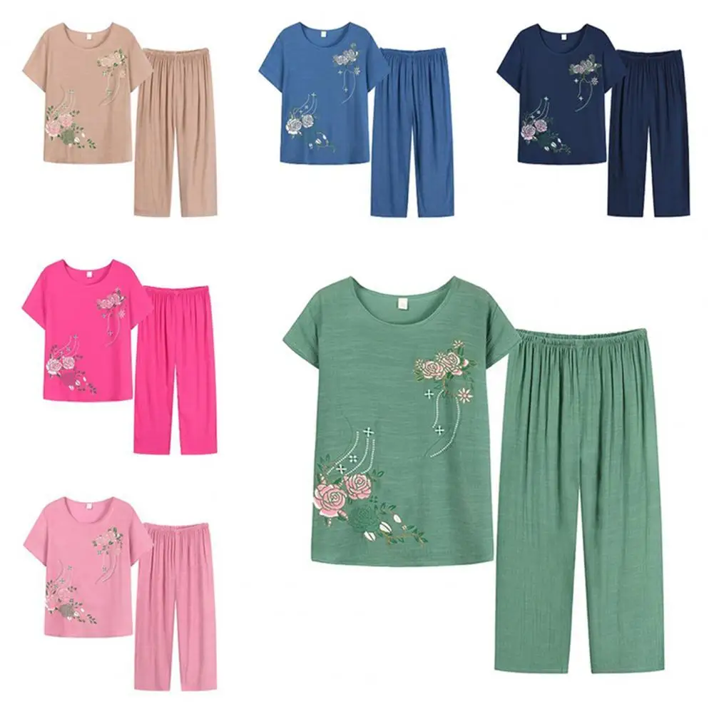 

2 Pcs/Set Great Soft Women Top Pants Set Women Top Pants Set Mid Waist Loose