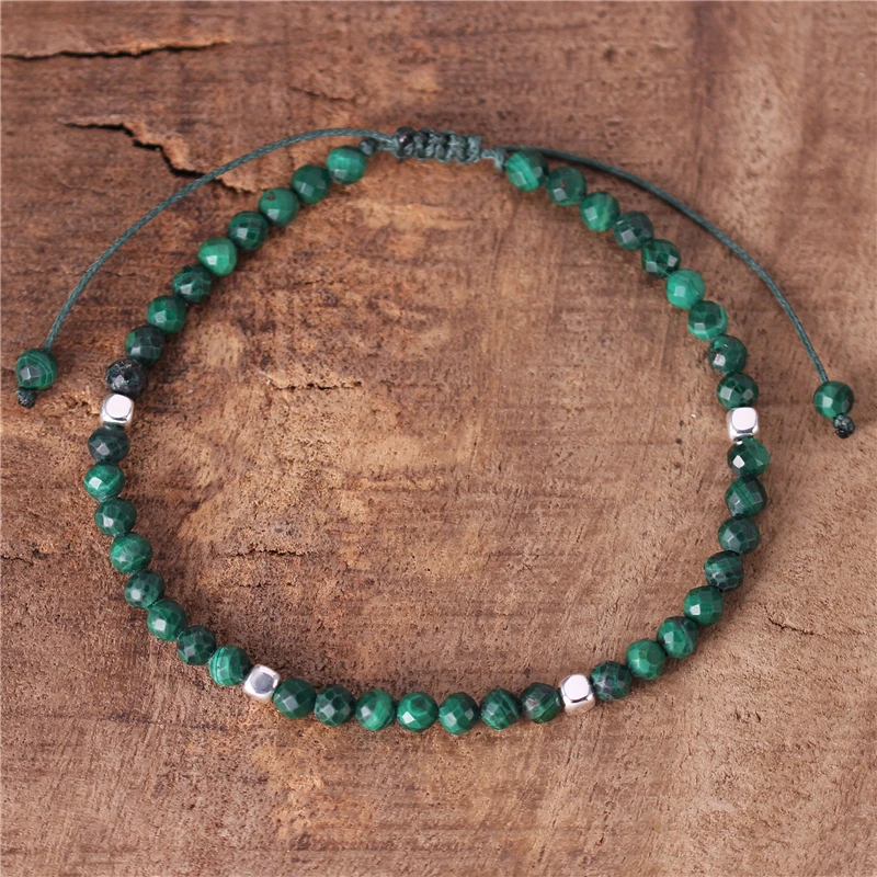 

Natural 4mm Malachite Beads Dainty Bracelet Gemstone Cord Braided Tibetan Adjustable Friendship Bracelet Women Jewelry Dropship