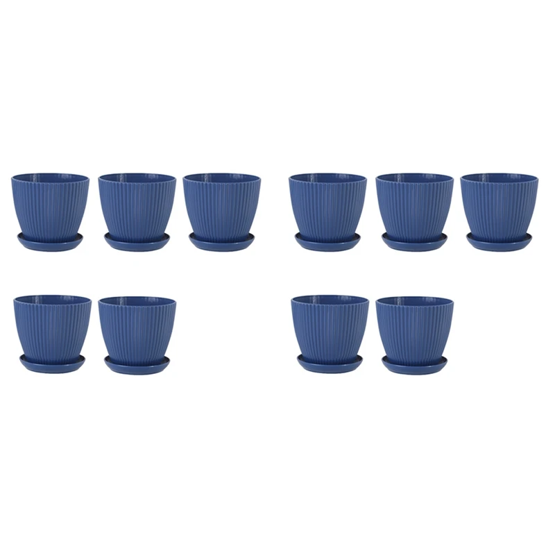 Plastic Planter Pots For Plants, 10 Pack 6 Inch Flower Pots With Drainage Holes And Saucers, For Indoor Outdoor D