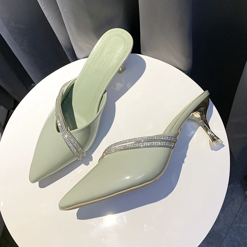

New Women Pumps Shoes Fashion Rhinestone Tip Design Elegant Outdoor Sandals Summer Solid Color Female Slipper Office Women Shoes