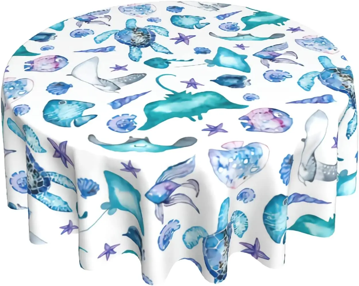 

Watercolor Marine Pattern Table Cloth Washable Tablecloth Waterproof and Stain-Proof Perfect for Decorating Kitchen