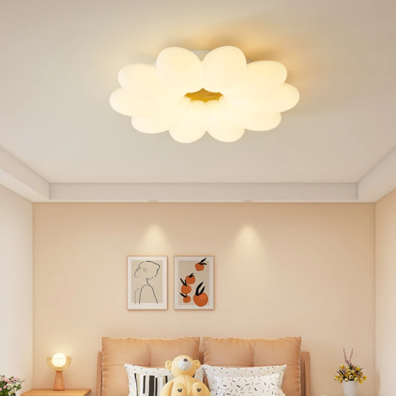Nordic French Cream Ceiling Lamp Creative Petal Master Bedroom Eye Protection Chandelier Ceiling Lamp Warm Living Room Main Lamp