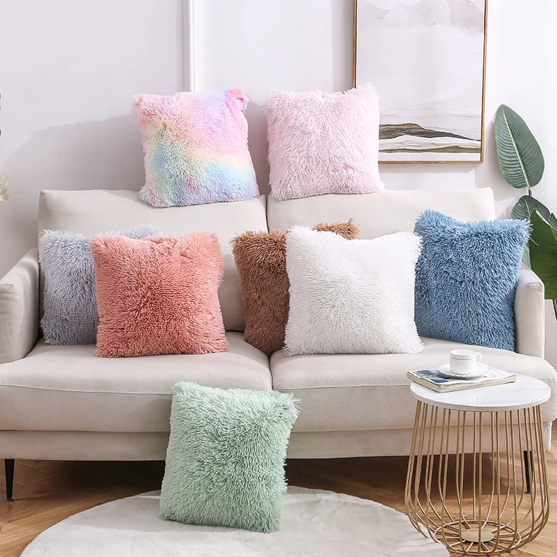 

45x45cm Solid Color Plush Cushion Cover Candy Color Pillowcase Sofa Car Home Decor Pillowcase Pillowcase Decoration