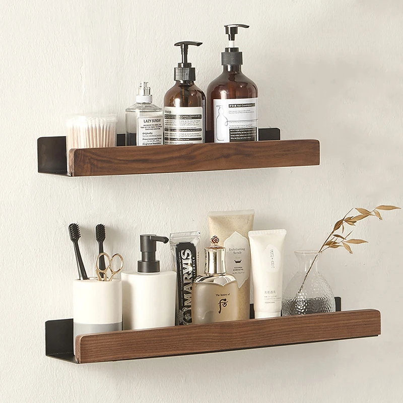

Shower No Rack Holder Wood Wall Drill Storage Corner Bathroom Shelf Toilet Shelves Mounted Shampoo Solid Organizer