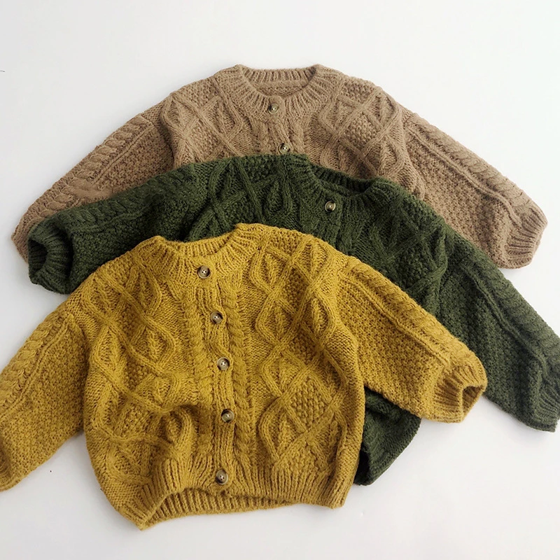 Kids Clothes Girl Sweater Coat Autumn Winter Solid Vintage Mohair Knit Cardigan for Babies Loose Casual Boys Children's Clothing