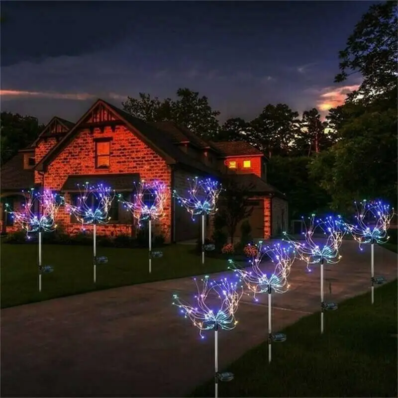 

1PC Solar Fireworks Lamp Outdoor Grass Globe Dandelion Flash String Fairy lights 90 /120/150 LED For Garden Lawn Holiday Light