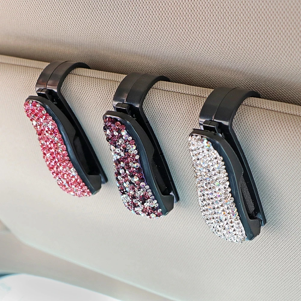 

Soft Sun Visor Glasses Case Eyeglasses Holder Sunglasses Portable Rhinestone Diamond Decoration Car Ornament Auto Fastener Clip