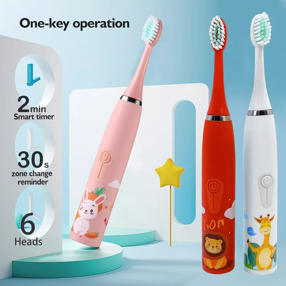 

Sonic Electric Toothbrush for Children Kids Smart Tooth Brush Soft Silicon Cartoon 6 Heads Baby Child Toothbrush Teeth Cleaning