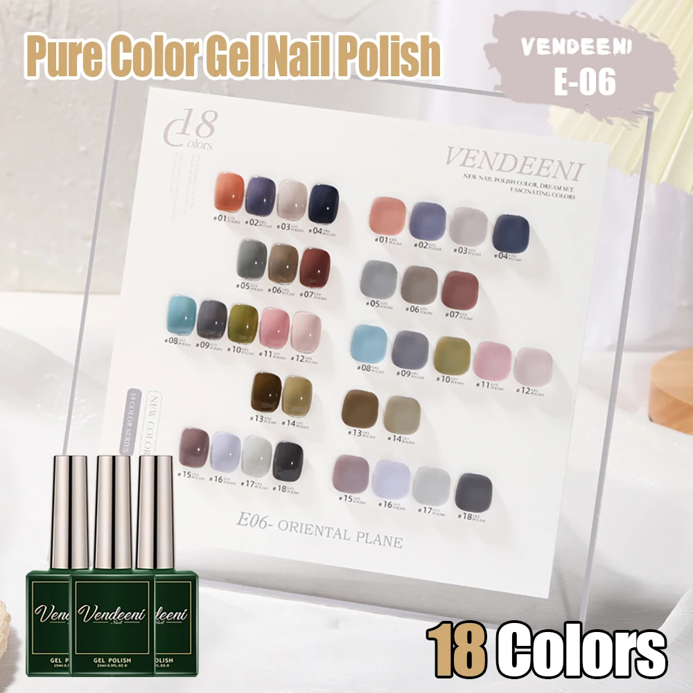 Vendeeni 18 Colors Morandi Style Gel Nail Polish UV LED Soak Off Gel Varnish Blue Gray Cool Color Gel Lacquer For Nail Art 15ml