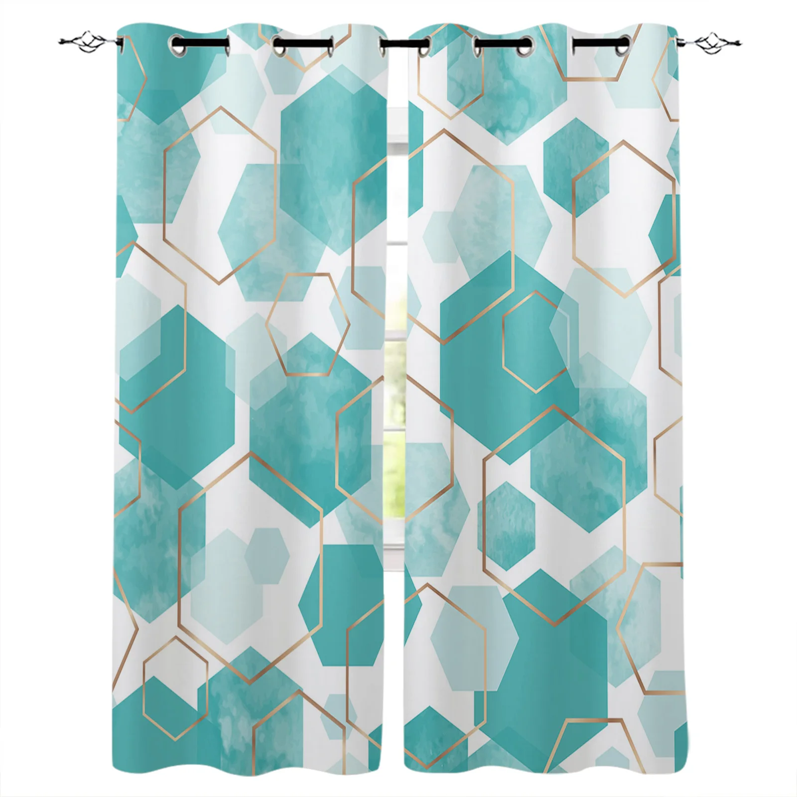 

Aqua Green Geometric Texture Window Curtains for Living Room Luxury Bedroom Decor Curtains Kitchen Balcony Drapes