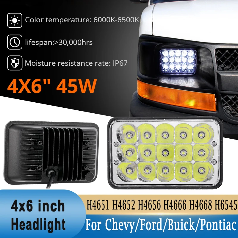 4x6inch LED Headlight H4 Hi/Lo Beam Off-road Trailer Trucks Vehicles Headlamp For Chevy Express Cargo Van 1500 2500 3500 - купить по