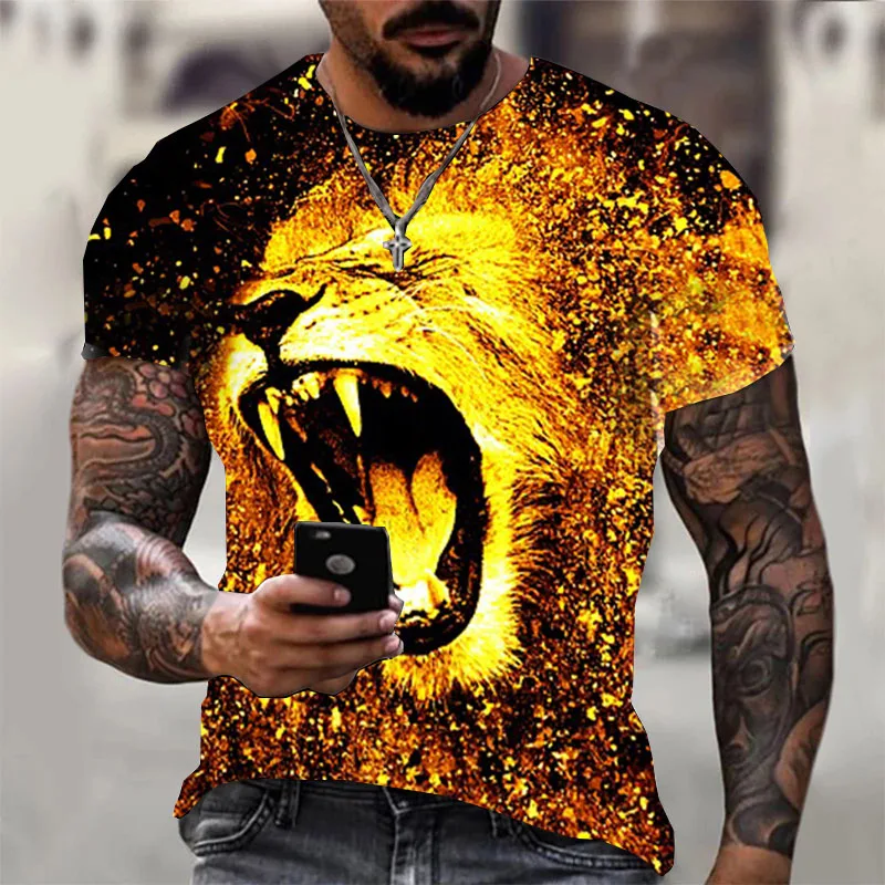 Summer Fashion Printed Top, Tiger And Lion Printed Short Sleeved T-Shirt, Fresh Street Clothing For Men And Women