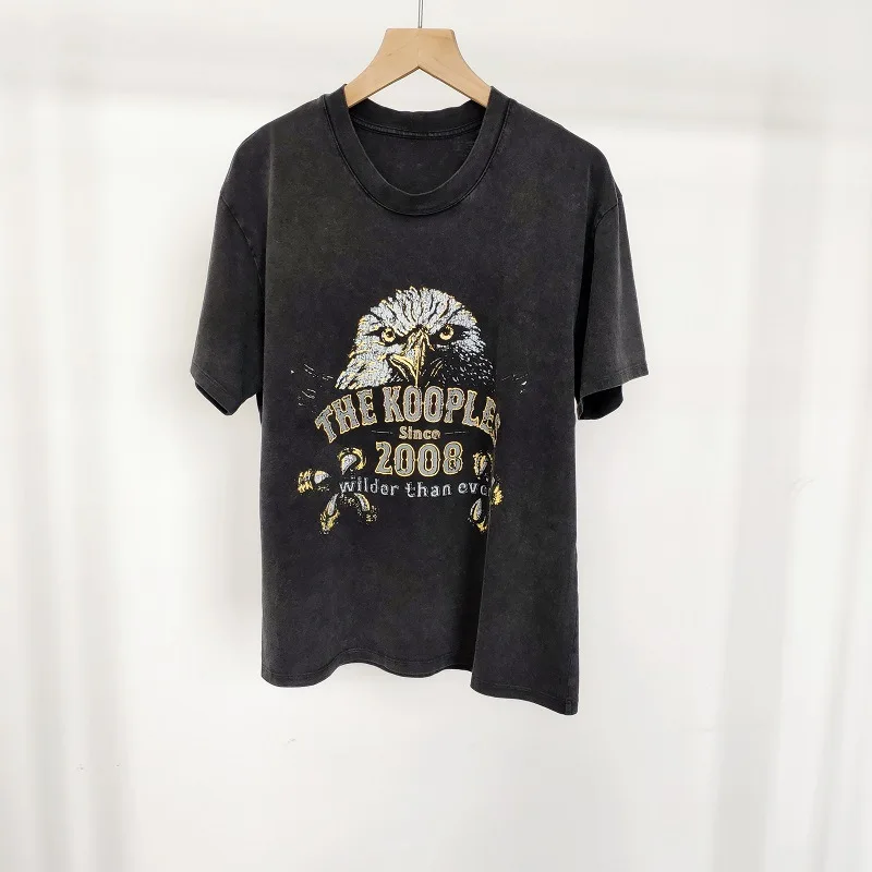 

Black And White Round Neck Short-sleeved Letter Printing Brushed T-shirt Loose Casual Pullover Top Bottoming Woman Tshirts