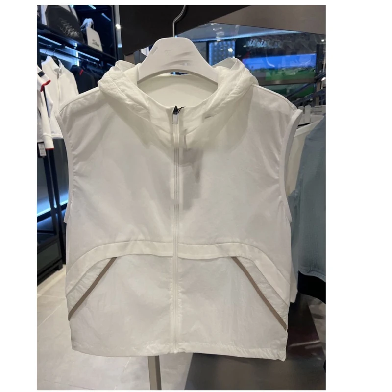 

Golf Vest Women's 23 Spring/Summer Hooded Zipper Vest Casual Versatile Golf