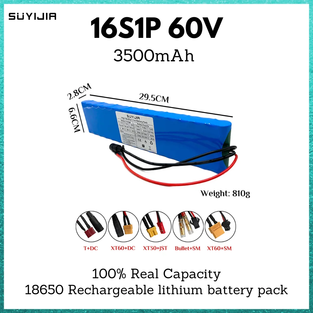 

16S1P 18650 60V 3500mah Lithium Batteries Pack Built-in Smart BMS for E-Bike Unicycle Scooter Wheel Chair with 67.2V 2A Charger