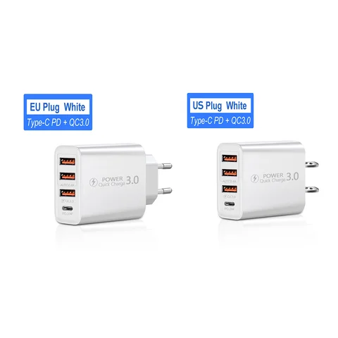 20W PD 4 bağlantı noktası USB 5V4A Şarj Güç Adaptörü Cep Telefonu Şarj Cihazı QC3.0 Şarj EU/US Fiş Çıkış Seyahat Şarj Cihazı 110V 220V