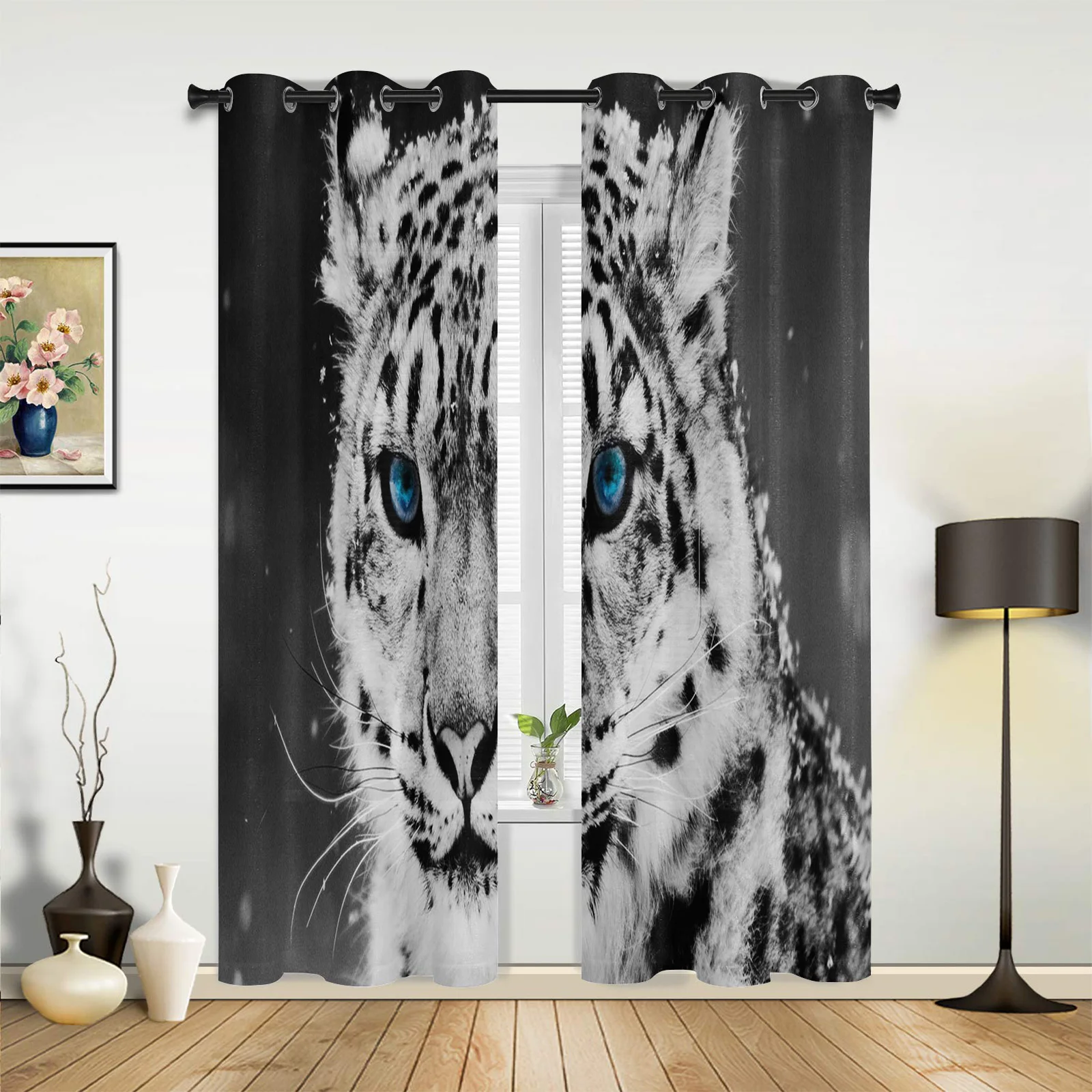 

Animal Tiger Blue Eyes Vintage Curtains for Bedroom Living Room Drapes Kitchen Children's Room Window Curtain Modern Home Decor