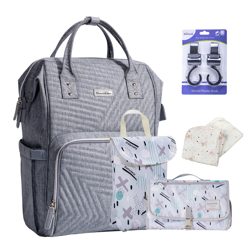 

Sunveno 5 в 1 комбинированный Подарочный пакет, сумка для подгузников, чистый цвет, для мам, для ухода за ребенком, сумка для подгузников, большая емкость, водонепроницаемый рюкзак, дорожная сумка