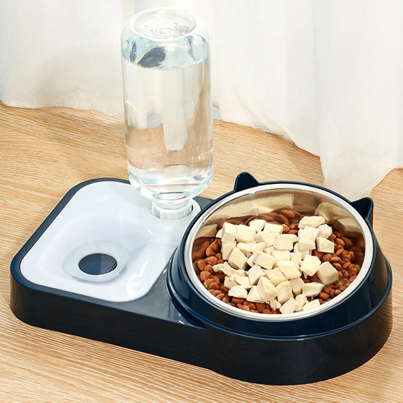 

Cat Oblique Mouth Double Bowl Automatic Drinking Bowl Anti Overturn Cat Dog Food Basin Protection Cervical Vertebra Pet Supplies