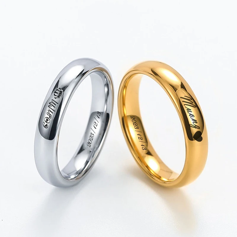 4MM Personalized Men's Custom Ring Stainless Steel Neutral  Model Promises Eternal Anniversary Gift Engraved With Your Name Date