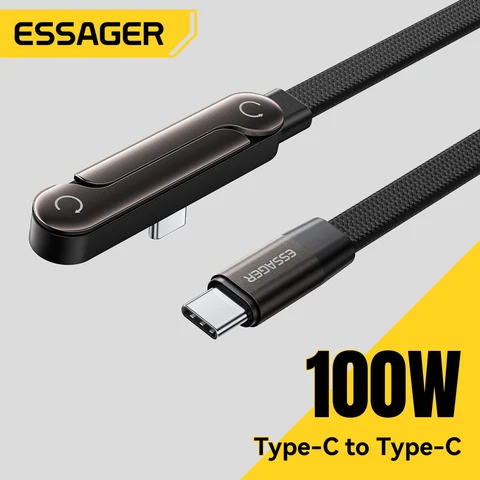 Essager 100 Вт угловой кабель USB Type-C 100 Вт для iPhone 17 16Pro Max Type C кабель для Macbook pro провод для быстрой зарядки для Huawei ipad