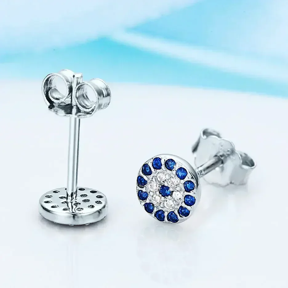 Фото Серьги-гвоздики KALETINE Evil Eye из стерлингового серебра 925 пробы с фианитами, в форме турецкого глаза, маленькие, для женщин, модные ювелирные украшения, подарок для девушки №3