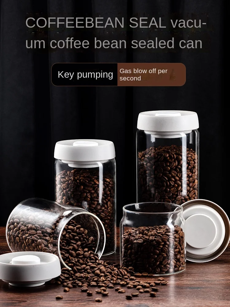 Coffee Bean Powder Vacuum Food Grade Sealed Jar Glass Storage Moisture-Proof Food Storage Press Type
