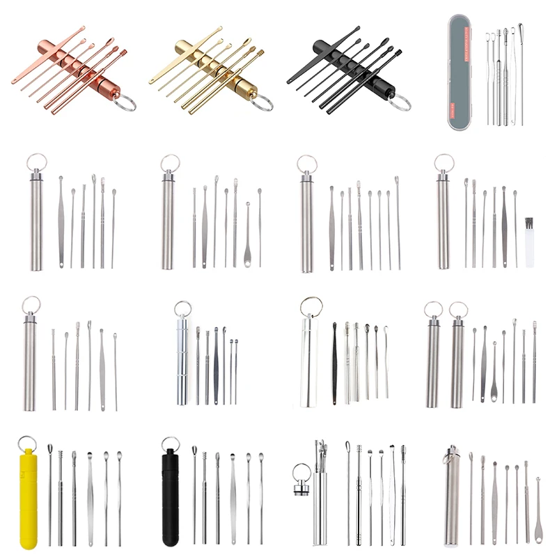 

6Pcs/set Ear Wax Pickers Stainless Steel Earpick Wax Remover Piercing Kit Earwax Collector Curette Spoon Ear Care Cleaning Tool