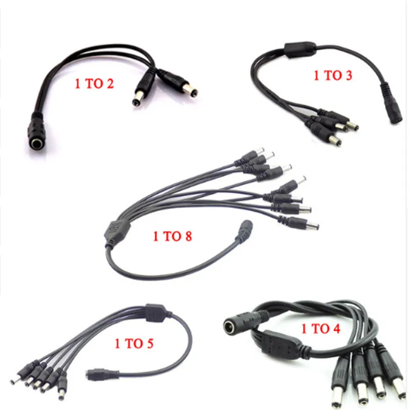 12V DC Power Splitter Plug 1 Female to 2 3 4 5 6 8 Male CCTV Cable Camera Cable CCTV Accessories Power Supply Adapter 2.1*5.5mm