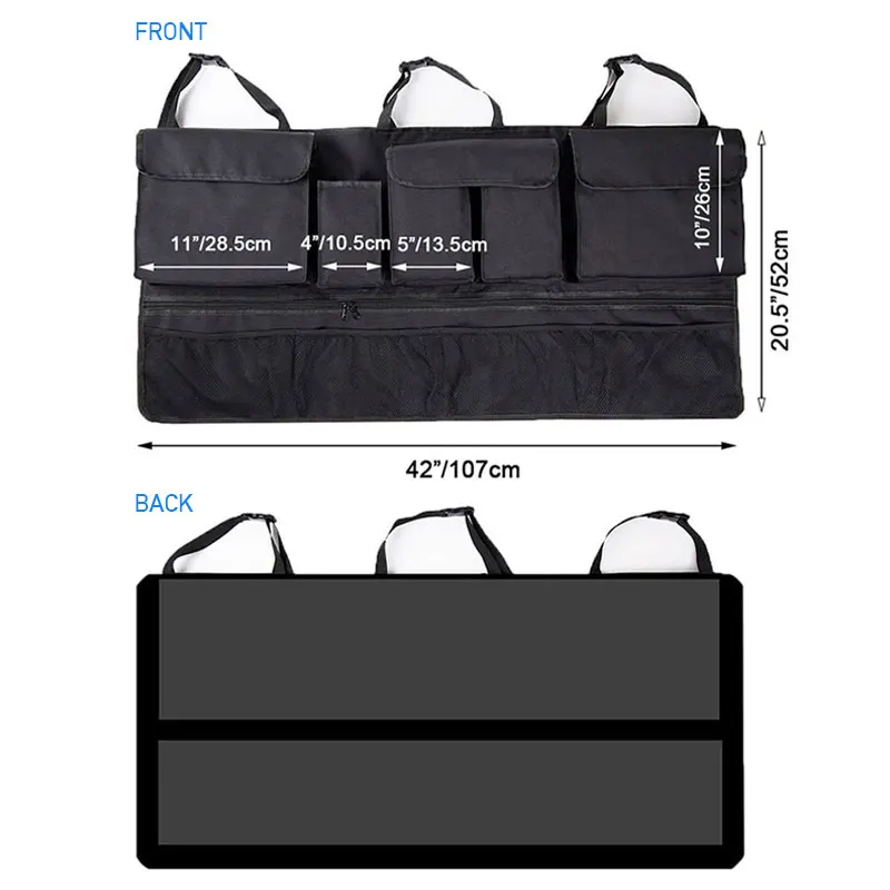 

Adjustable Car Backseat Storage Bag Net High Capacity Oxford Auto Seat Back Organizers WITH 10 Pockets for Car Trunk SUV Sedan
