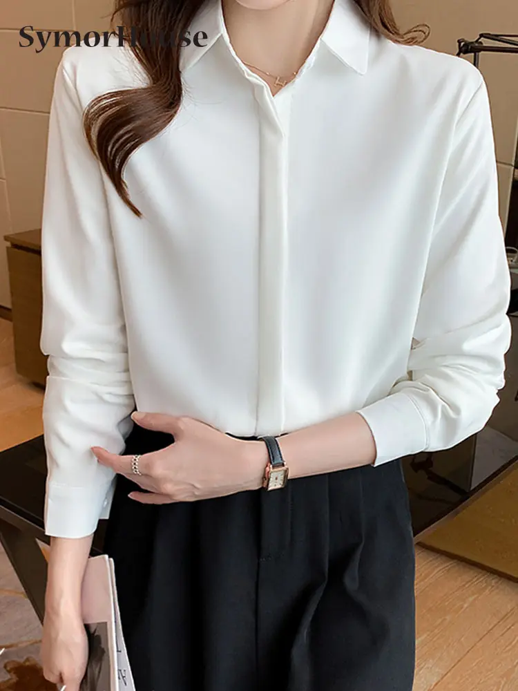 

Women Blouses Hot Selling Button Solid Spring Autumn Long-sleeve OL Shirt Female Chiffon Shirts Women's Slim Clothing