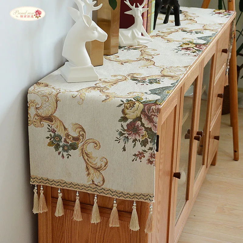 

Proud Rose European Chenille Table Runner Tablecloth TV Cabinet Cover Table Mat Shoes Cabinet Cover Towel Cloth with Tassel