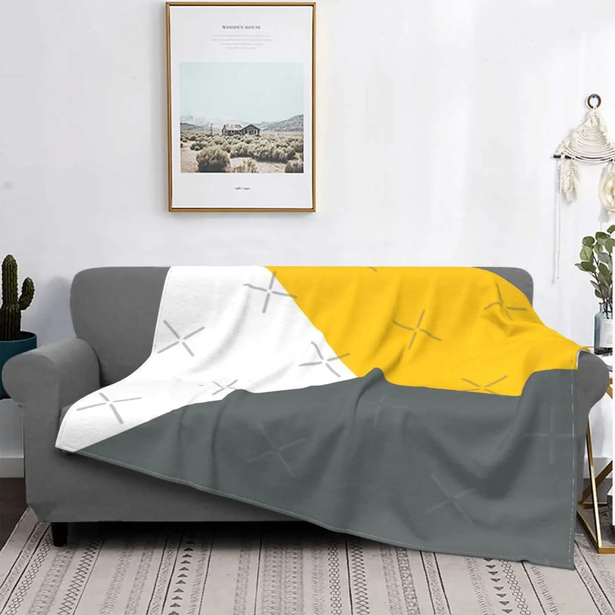 

Manta escandinava amarilla, blanca y gris, colcha para cama, sofah de muselina a cuadros, manta Thermal MICA, colcha de Пикник