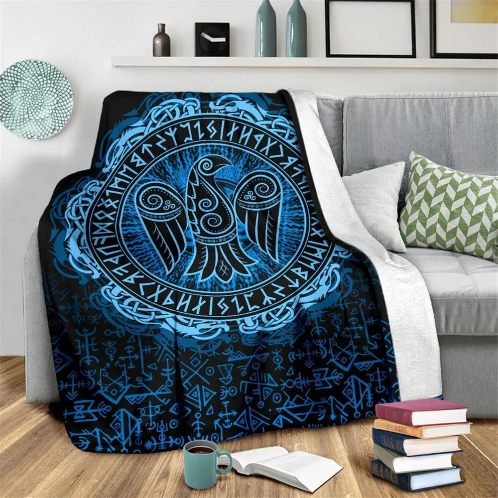 

CLOOCL Viking Flannel Blanket Viking Raven Tattoo Pattern 3D Printed Plush Quilts Thin Throw Blankets for Bed Travel Portable