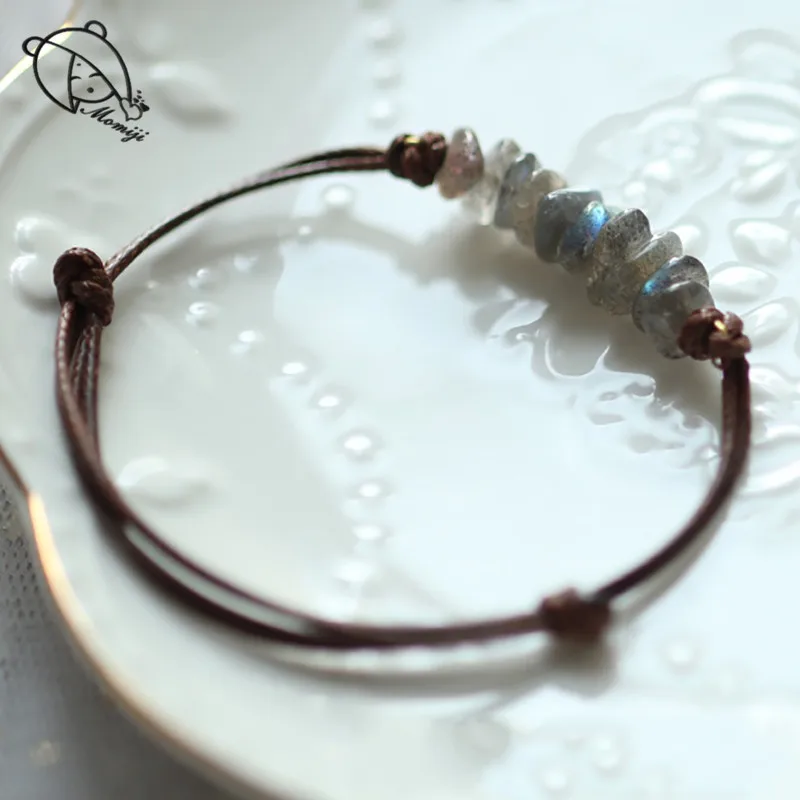 

Браслеты Momiji ручной работы с кристаллами для женщин, цепочка из вощеной проволоки, регулируемые браслеты из натурального камня, чакры, брас...