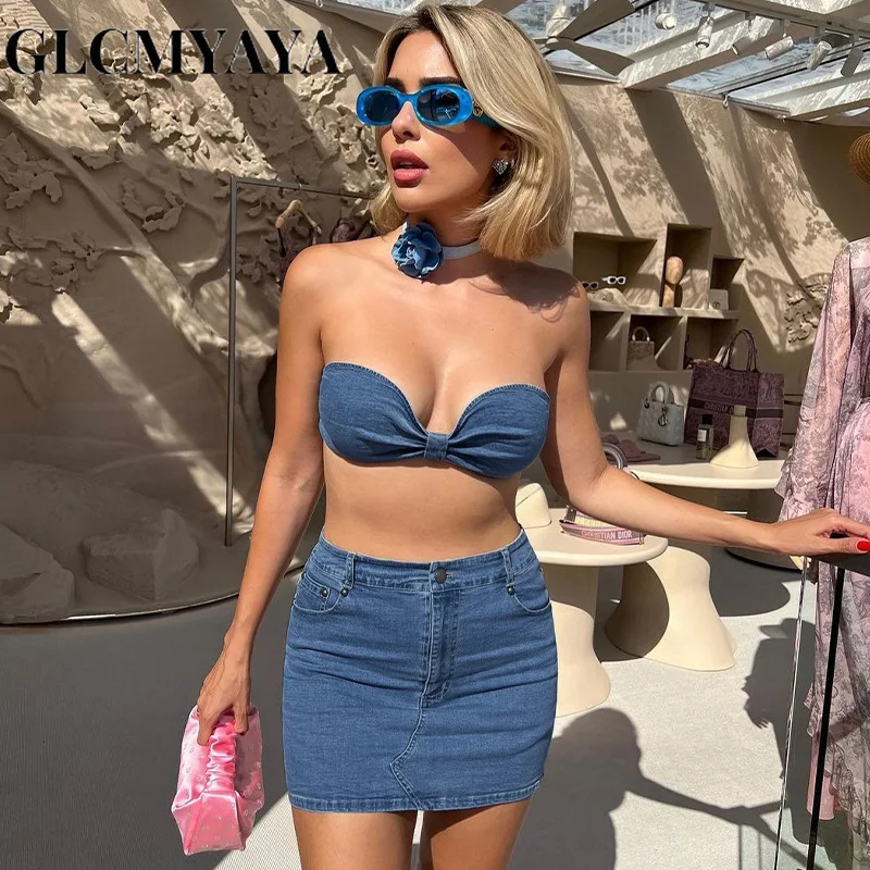 Женская уличная одежда GLCMYAYA без бретелек Ковбойская юбка 2023 модные комплекты с