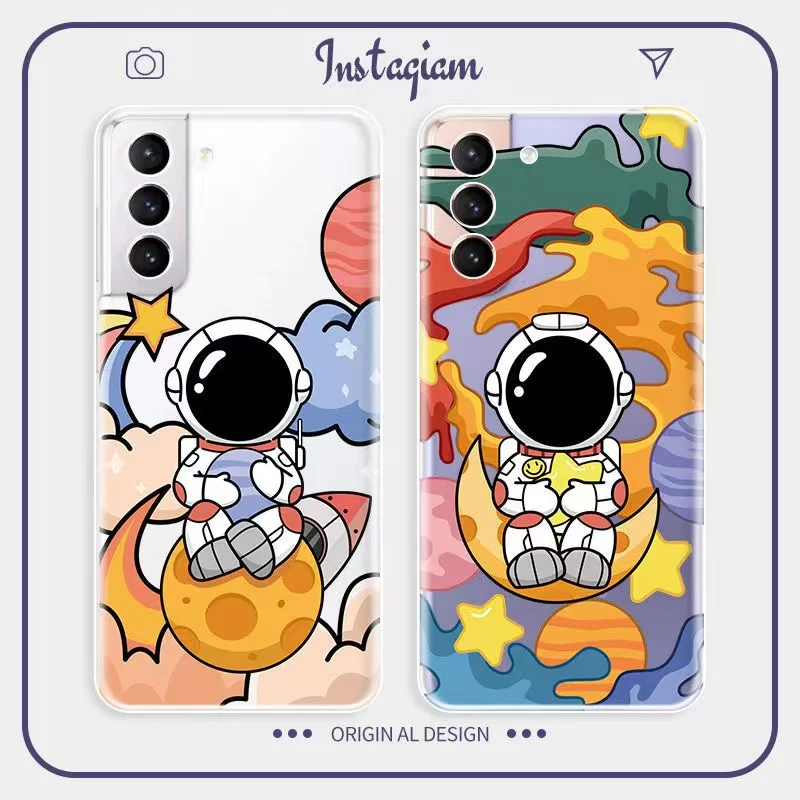 

Cartoon Astronaut Phone Case for samsung S22 S21 S20 Plus Ultra S20fe S10 S9 S8 Note 20 10 8 9 Soft Anti-Explosion Cover