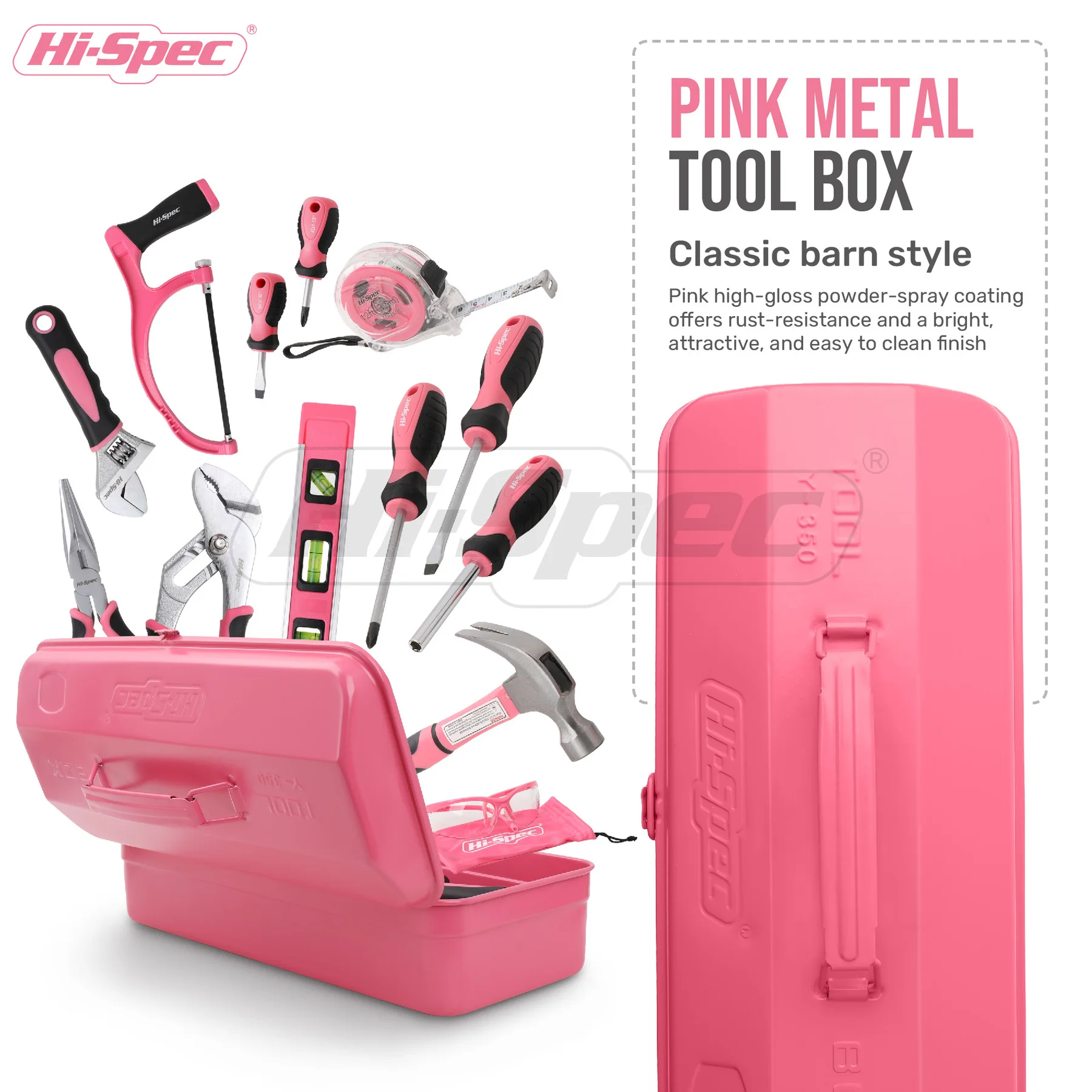 Hi-Spec 1pc Metal Tool Case Pink Steel Barn Style Iron Box Portable Storage Container Empty Organizer Suitcase Toolbox | Инструменты