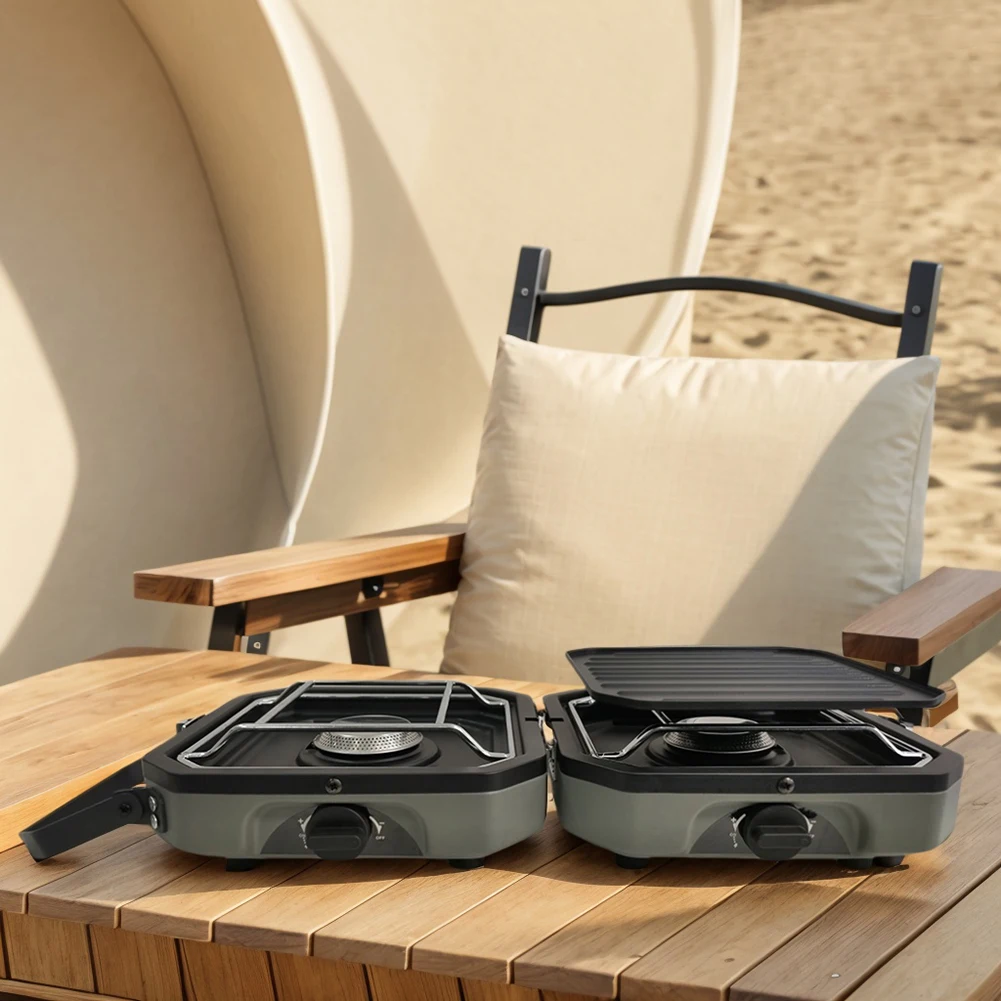 2-горелая походная плита складная с сковородой уличная газовая регулируемая